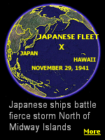 Half-way to Hawaii, Admiral Nagumo's Pearl Harbor strike force is driven off-course by a ferocious winter storm. On December 1st, President Roosevelt is given four Purple intercepts, one from Nov. 28: ''In a few days, US-Japan negotiations will be defacto ruptured....''